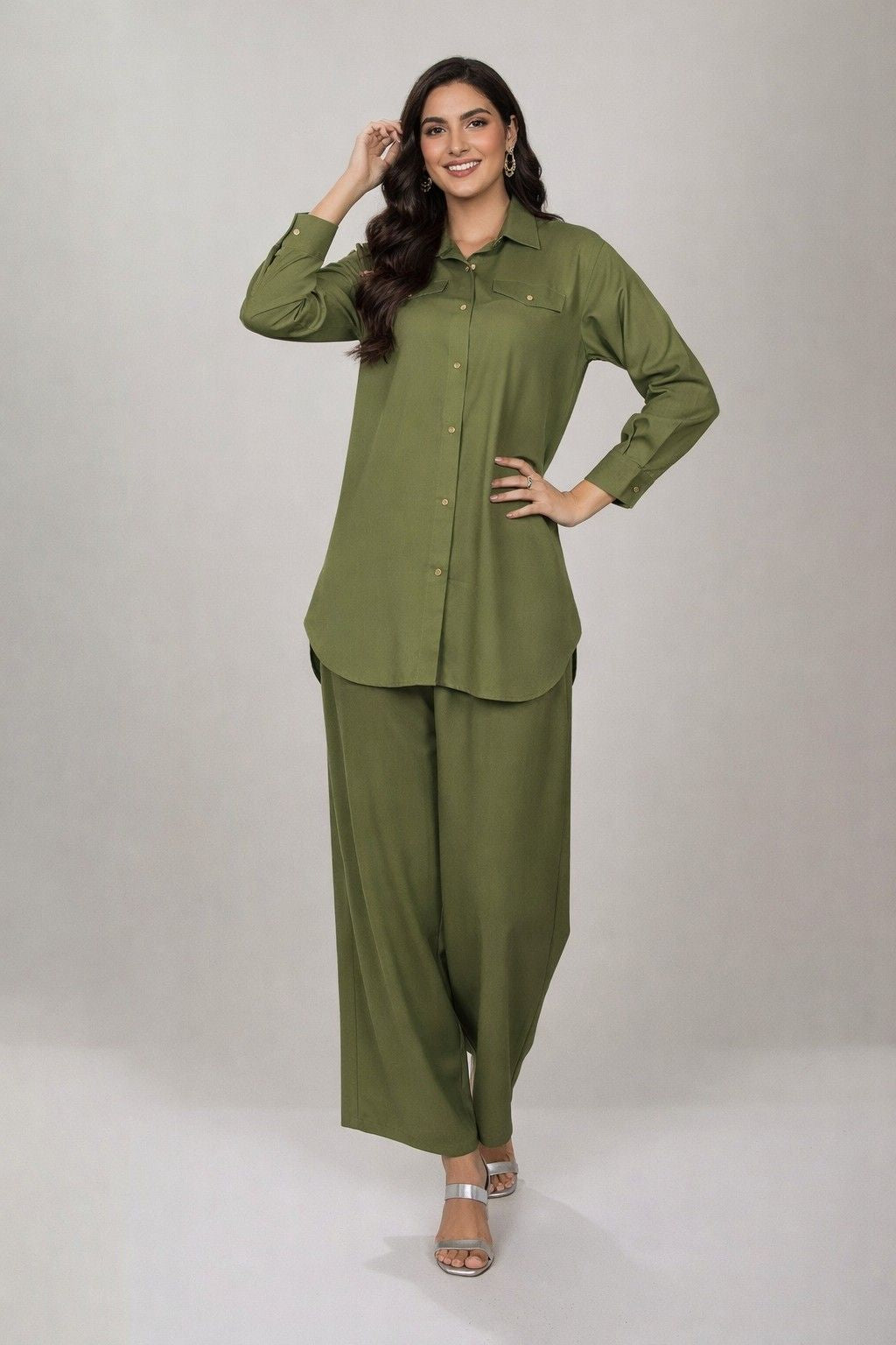 Olive Green Cotton Co-Ord Set