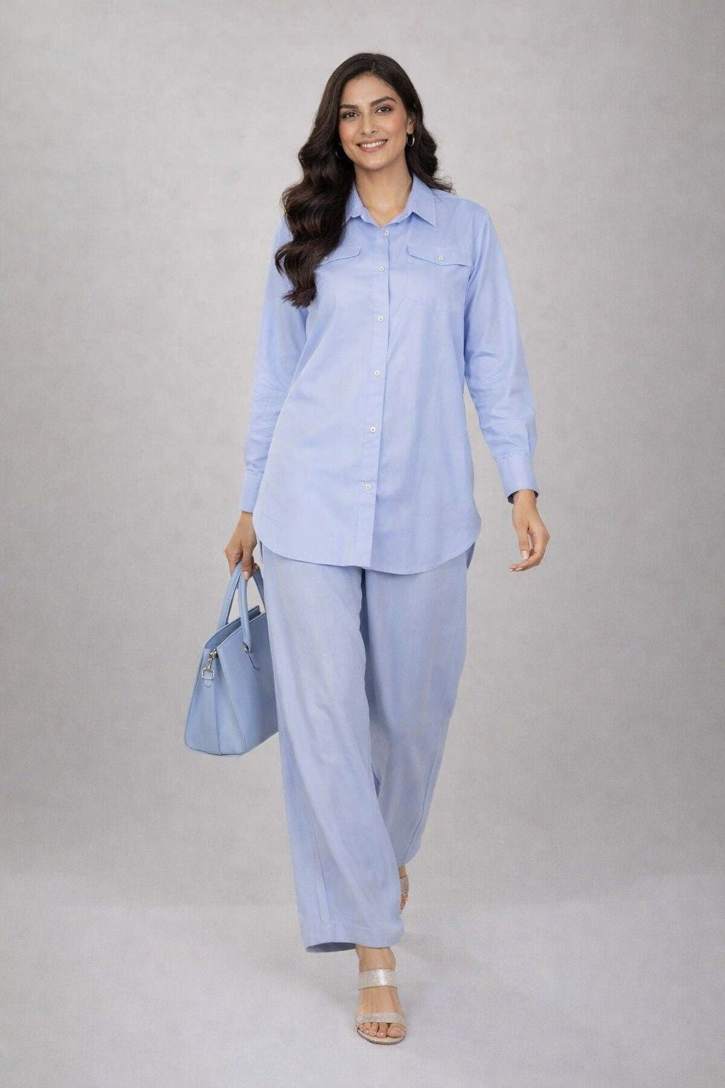 Ice Blue Cotton Co-Ord Set