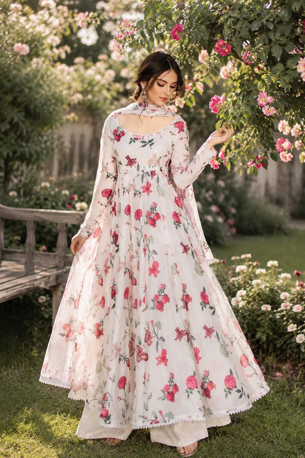 Ivory Bloom Luxury Anarkali Set